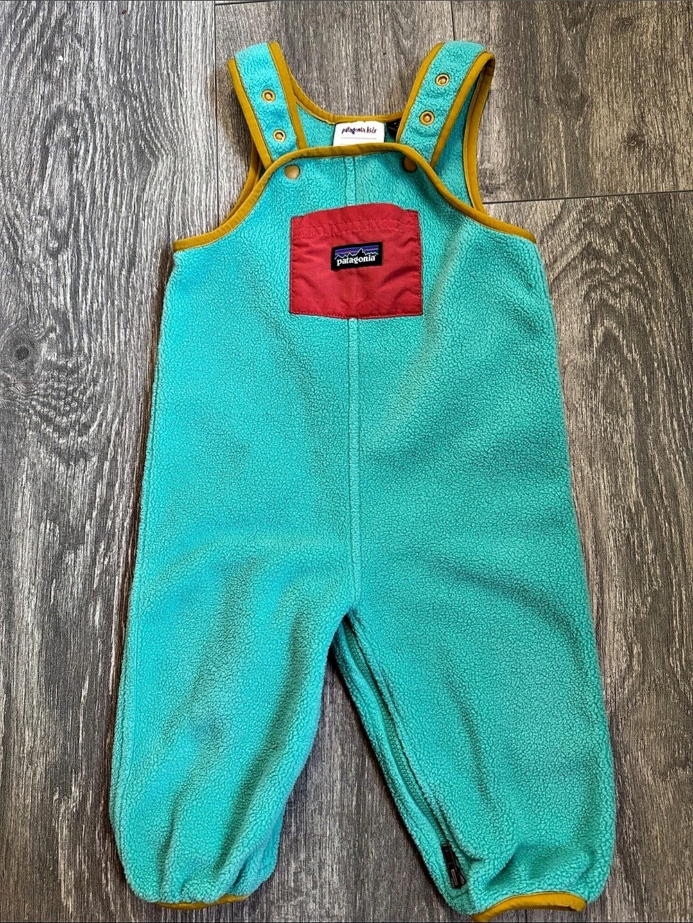 Patagonia Baby Synchilla Overalls Fleece One-Piece Blue & Yellow